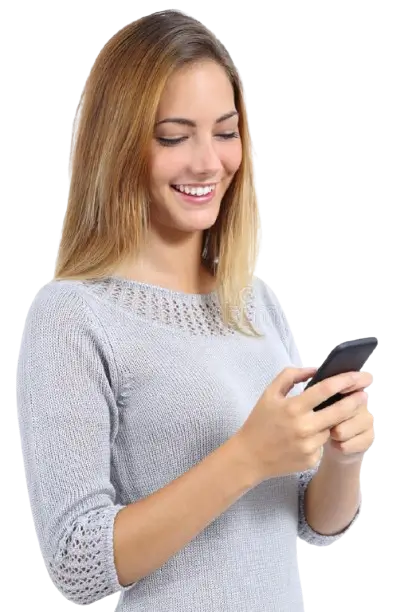 woman staring at her phone